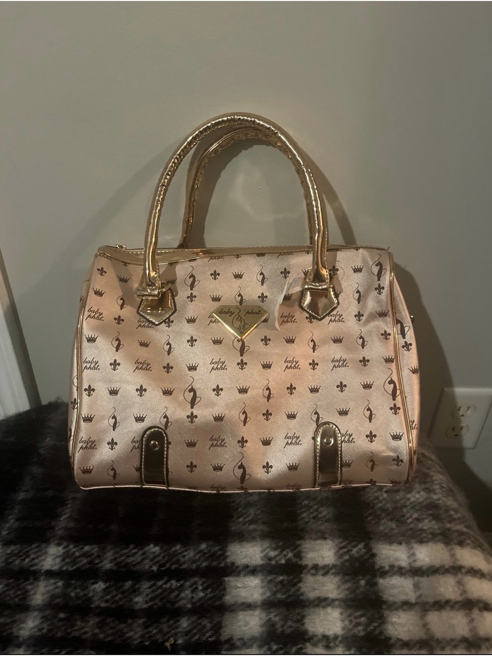 Baby Phat Satchel Handbag Gold Crown Pattern! NWT!
